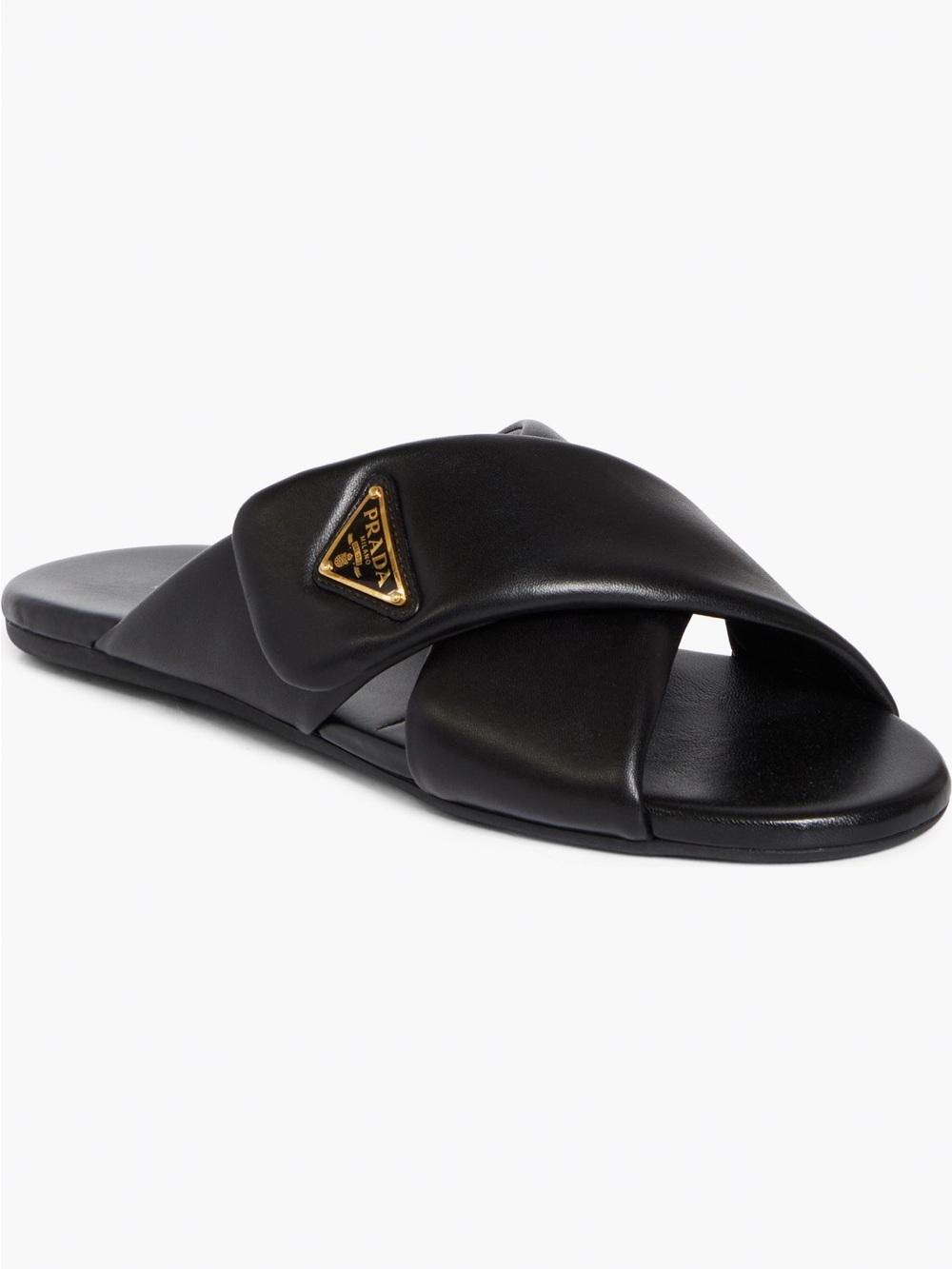 Prada Black Napa Leather Crisscross Logo Slide Sandals - Size 37 (6.5, 7) - Picture 3 of 11